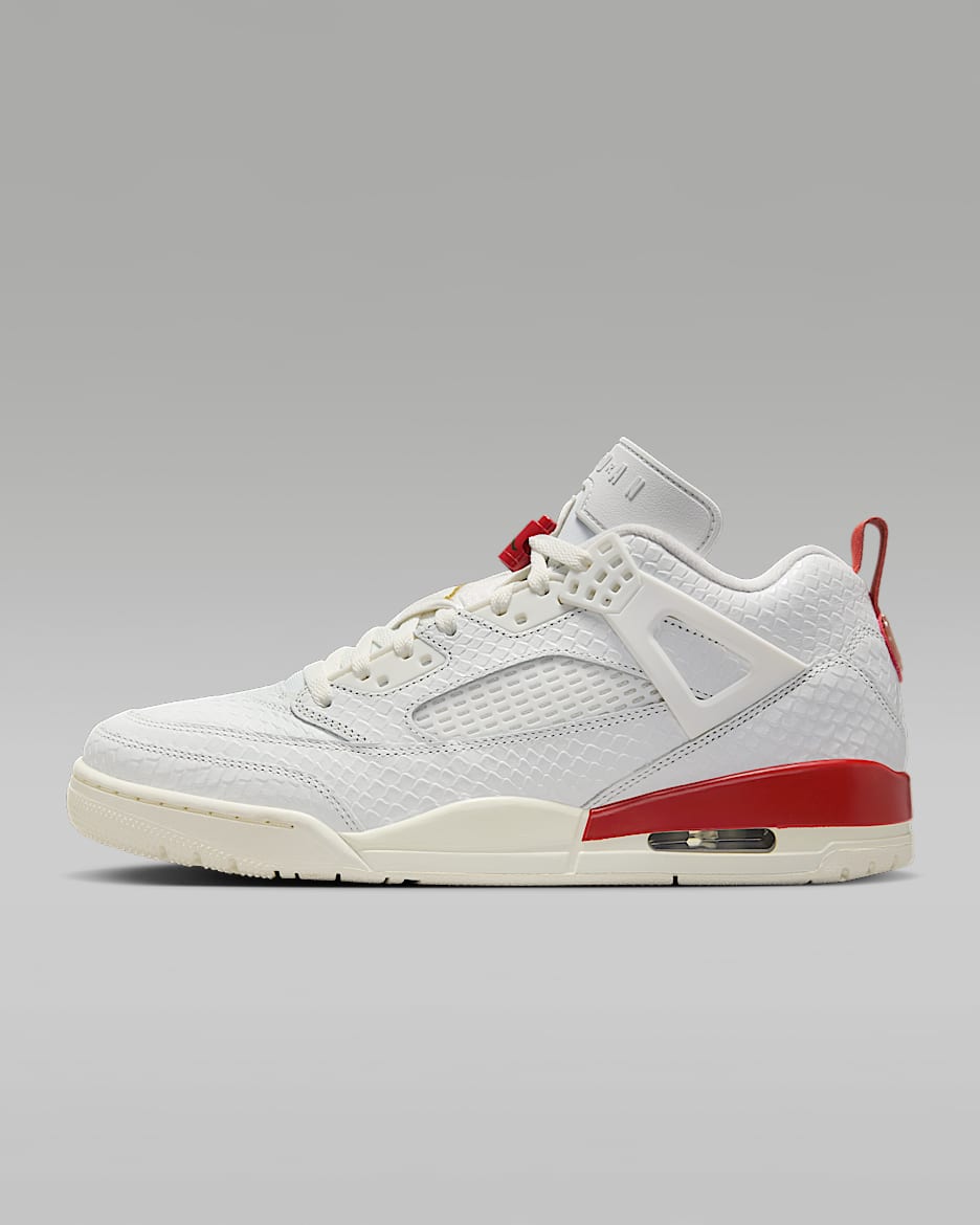 Tenis para hombre Jordan Spizike Low "El Vuelo" - Blanco cumbre/Rojo dragón/Verde pino/Oro metalizado