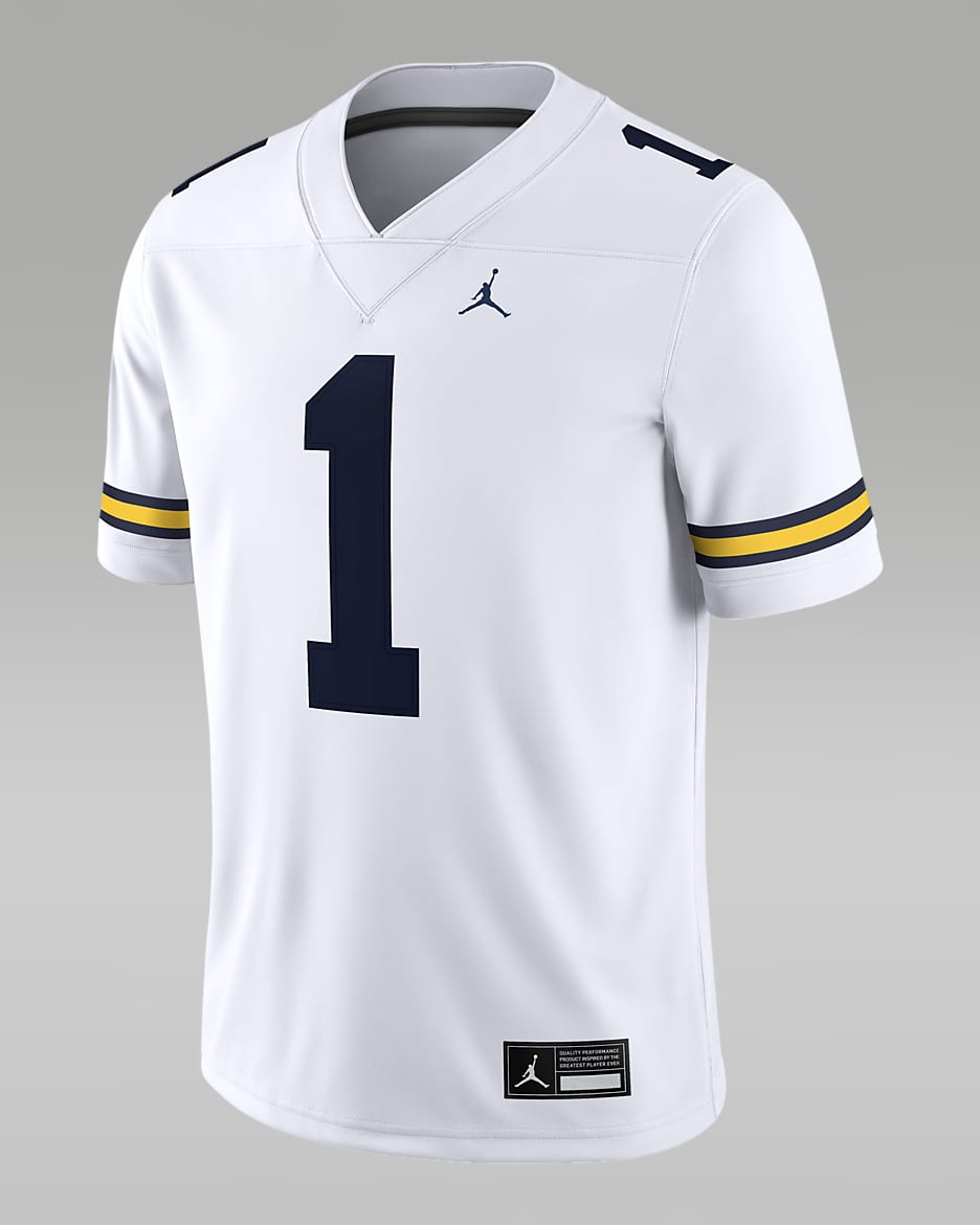 Jersey universitario Jordan Dri-FIT Game para hombre Michigan Wolverines - Blanco