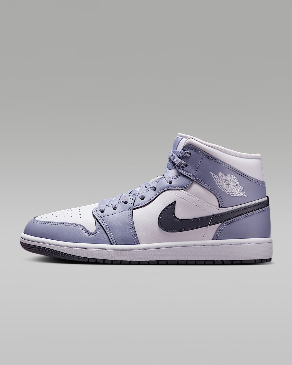 Air Jordan 1 Mid Men's Shoes - White/Indigo Haze/Dark Blue Grey
