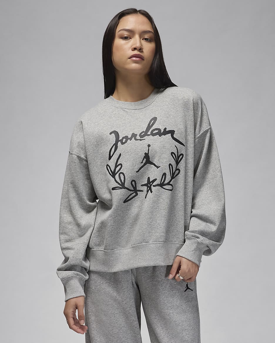 เสื้อวอร์มคอกลมผู้หญิงมีกราฟิก Jordan Brooklyn Fleece - Dark Grey Heather/ดำ