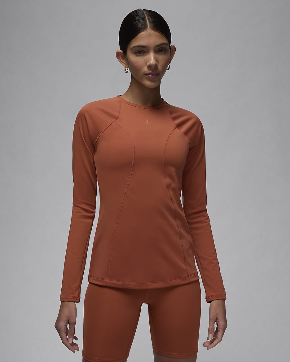 Jordan Sport Double Threat Women's Long-Sleeve Top - Dusty Peach/Night Maroon/Terra Blush