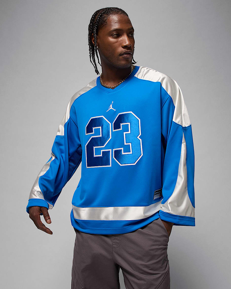 Chamarra universitaria de hockey para hombre Jordan Brooklyn - Azul deportivo/Vela/Vela