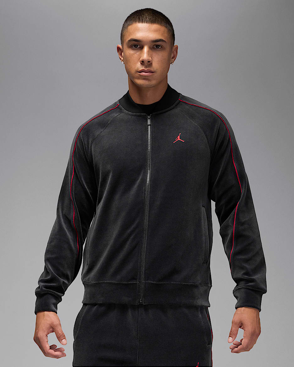 Jordan Brooklyn Men's Velour Tracksuit Jacket - Black/Gym Red