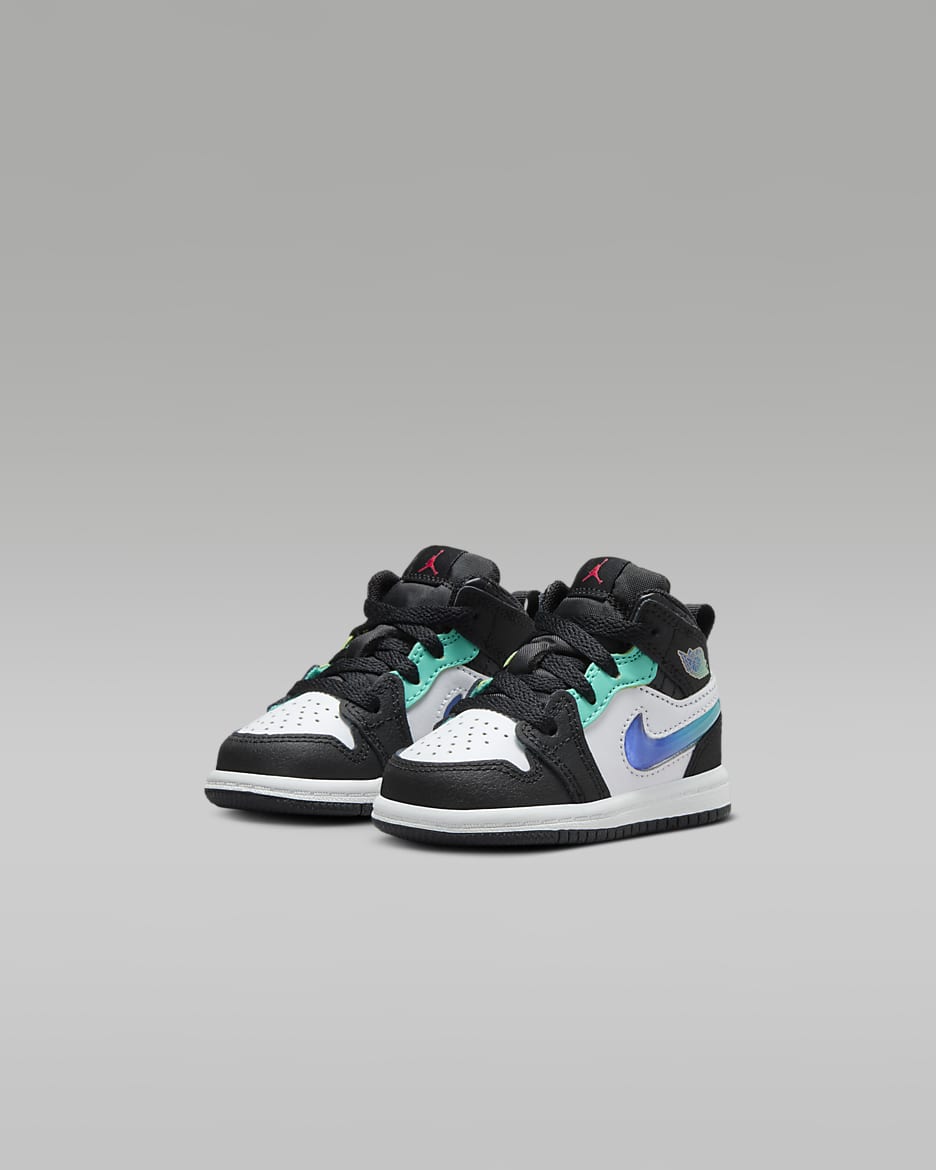 Jordan 1 Mid SE Baby/Toddler Shoes - Black/White/Hyper Jade/Siren Red