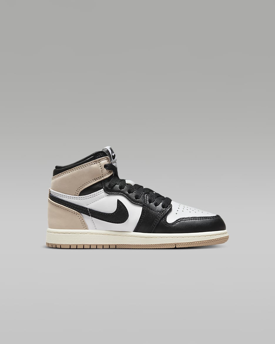 Jordan 1 Retro 高筒 OG "Latte" 小童鞋款 - 黑色/白色/Sail/傳奇中棕色