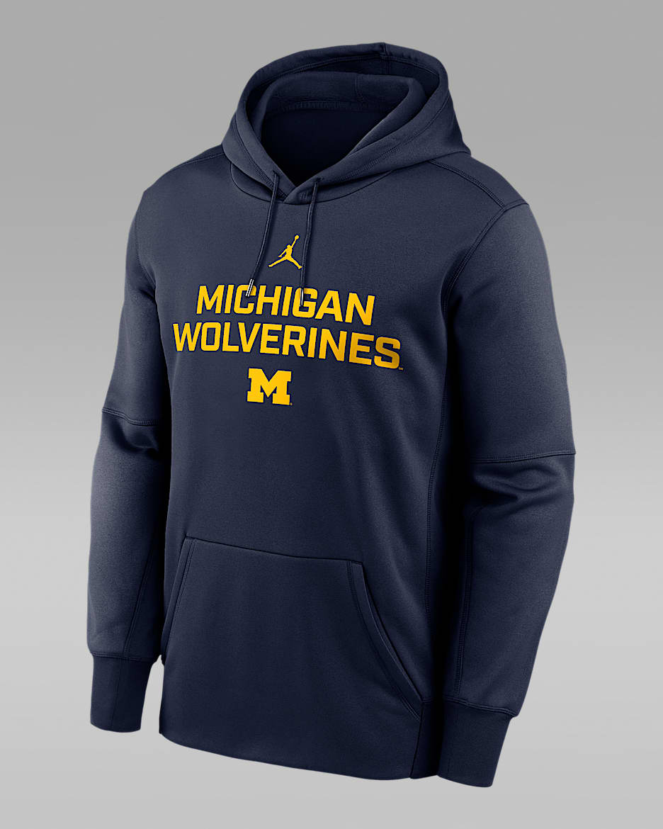 Michigan Team Stacked Men’s Nike Therma College Pullover Hoodie - Navy