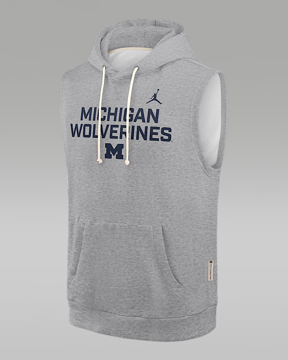 Sudadera con gorro sin cierre sin mangas universitaria marca Jordan Dri-FIT para hombre Michigan Sideline - Gris oscuro jaspeado