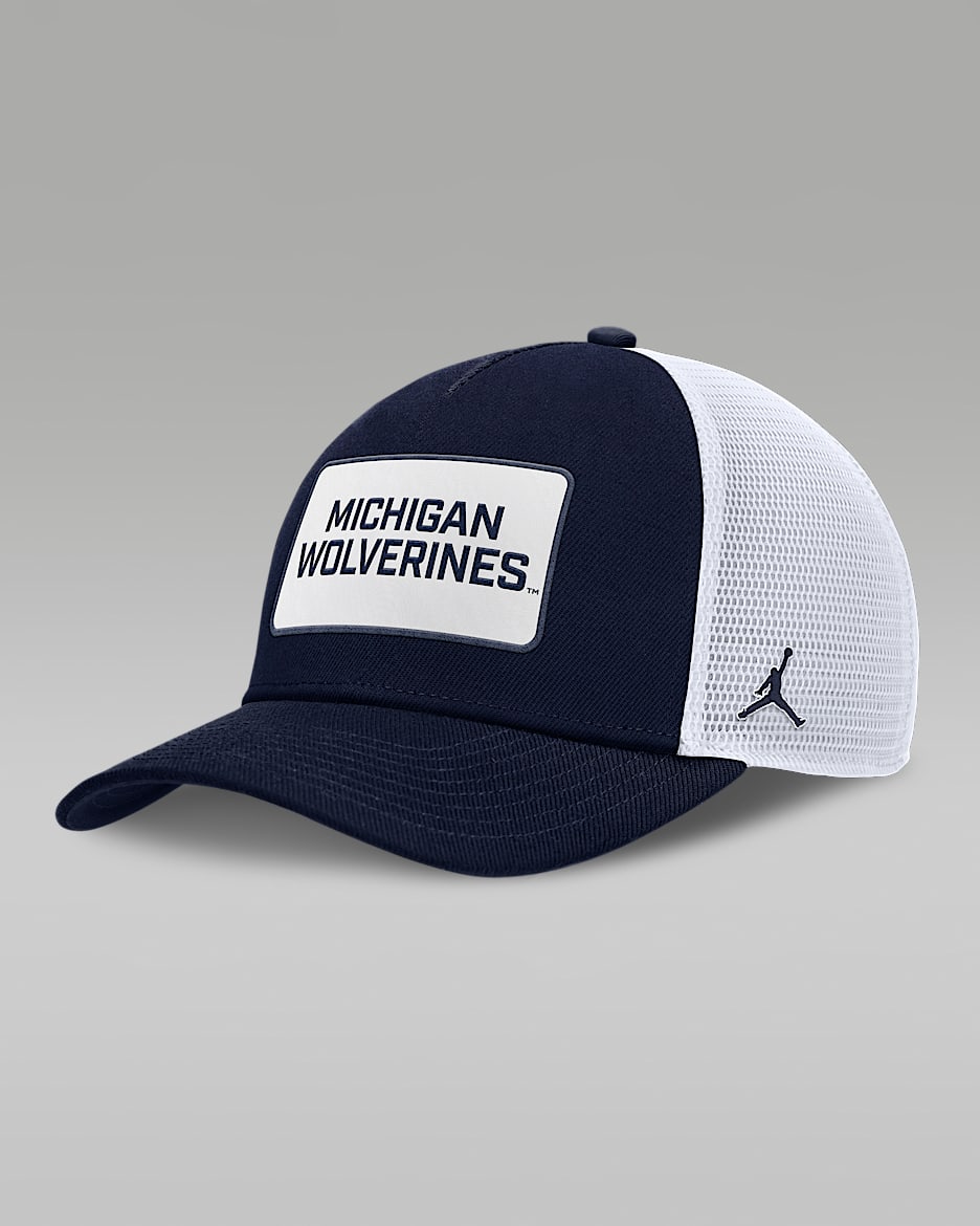 Michigan On-Field Rise Men's Nike Jordan Brand College Trucker Adjustable Hat - College Navy