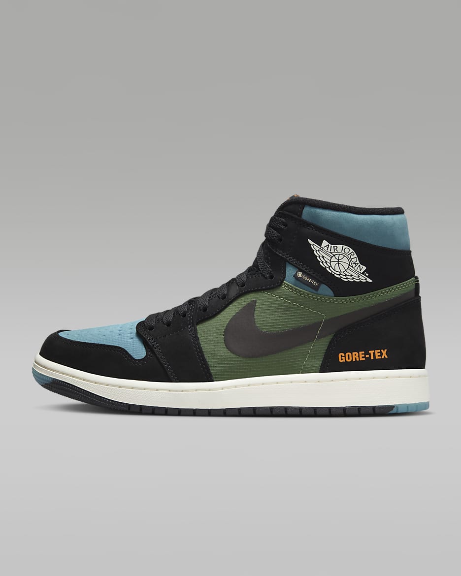 Air Jordan 1 Shoes - Black/Bright Mandarin/Sail/Sky J Light Olive