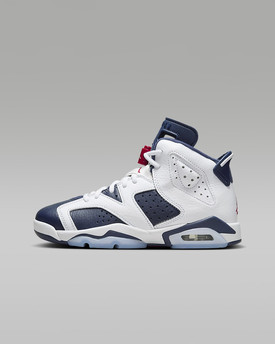 Air Jordan 6 Retro «White and Midnight Navy» sko til store barn - Hvit/Midnight Navy/Varsity Red