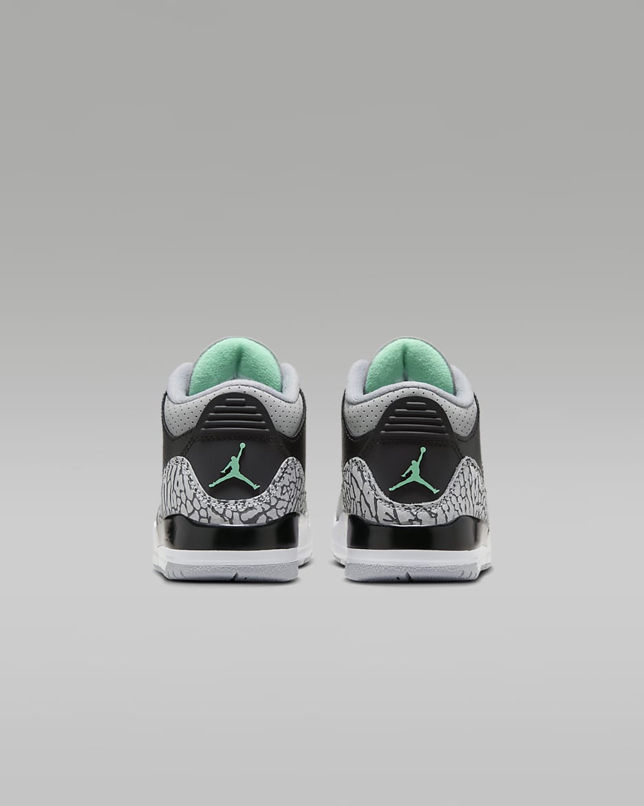 Jordan 3 Retro "Green Glow" Little Kids' Shoes - Black/Wolf Grey/White/Green Glow