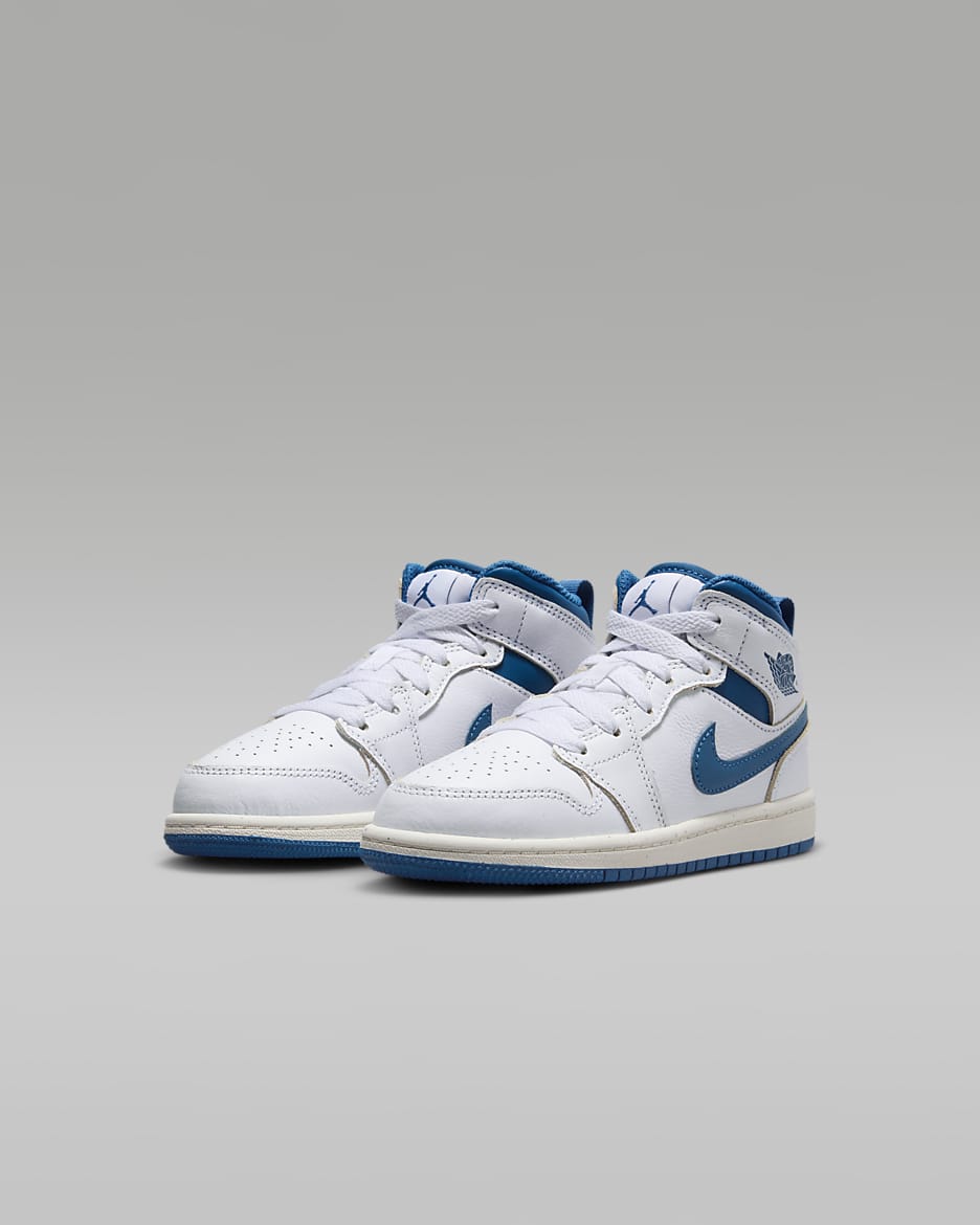 Jordan 1 Mid SE Little Kids' Shoes - White/Sail/Industrial Blue