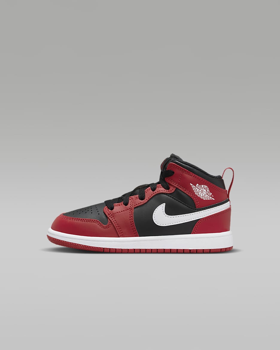 Scarpa Jordan 1 Mid – Bambini - Nero/Gym Red/Bianco