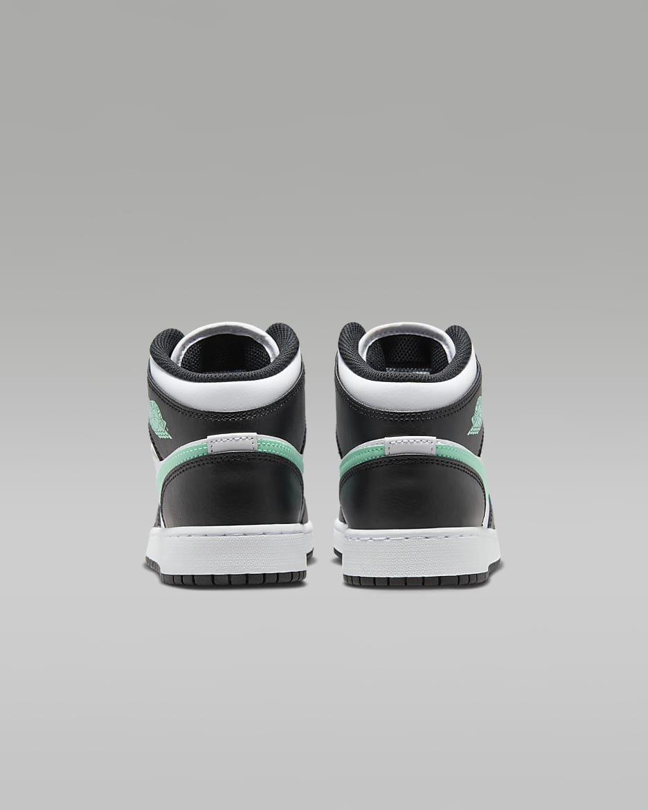 Chaussure Air Jordan 1 Mid pour ado - Blanc/Noir/Green Glow