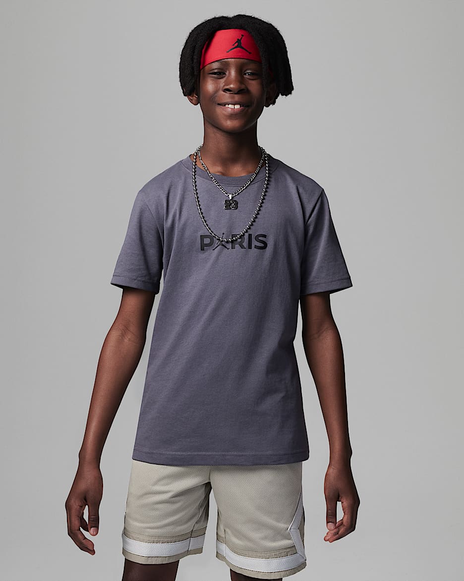 Jordan Paris Saint-Germain Wordmark Tee Big Kids T-Shirt - Iron Grey
