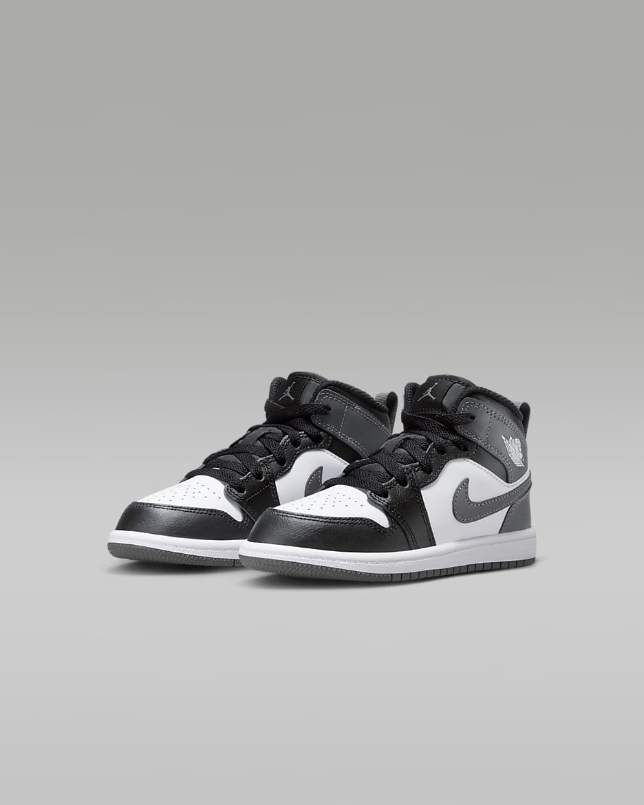 Jordan 1 Mid Little Kids' Shoes - Black/White/Iron Grey