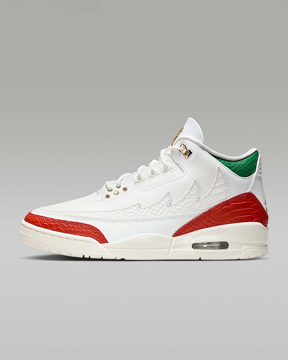 Air Jordan 3 Retro "El Vuelo" Men's Shoes - Summit White/Pine Green/Dragon Red/Metallic Gold