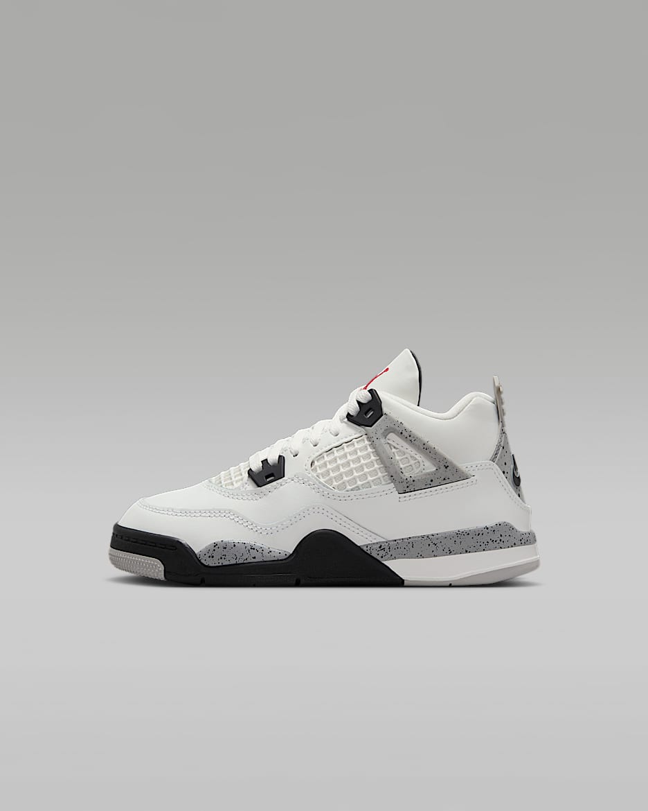 Jordan 4 Retro Little Kids' Shoes - Summit White/Cement Grey/Black/Fire Red