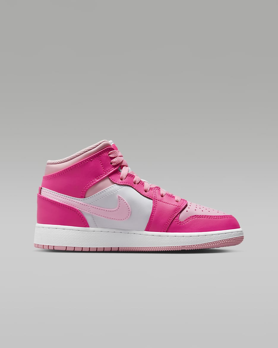 Air Jordan 1 Mid Schuh für ältere Kinder - Weiß/Fierce Pink/Medium Soft Pink