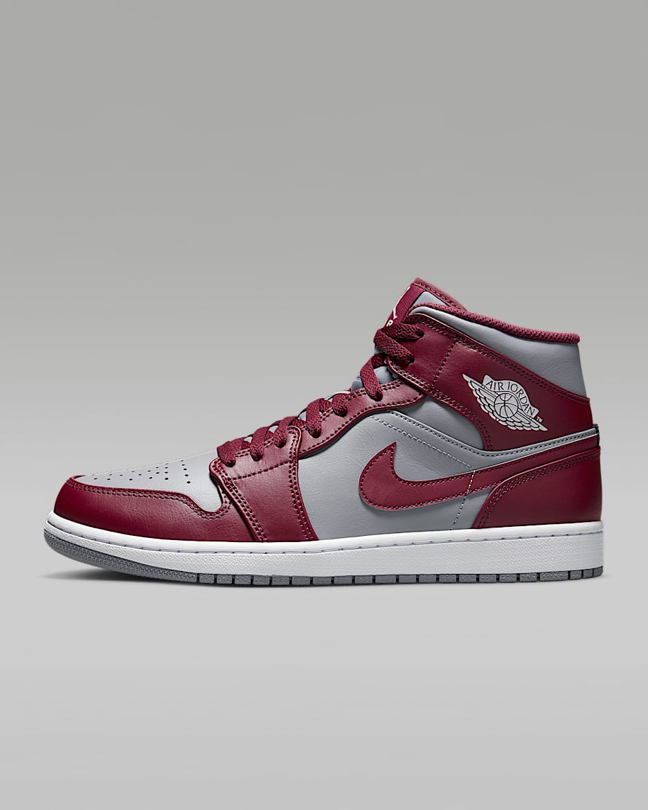 รองเท้าผู้ชาย Air Jordan 1 Mid - Cherrywood Red/Cement Grey/ขาว