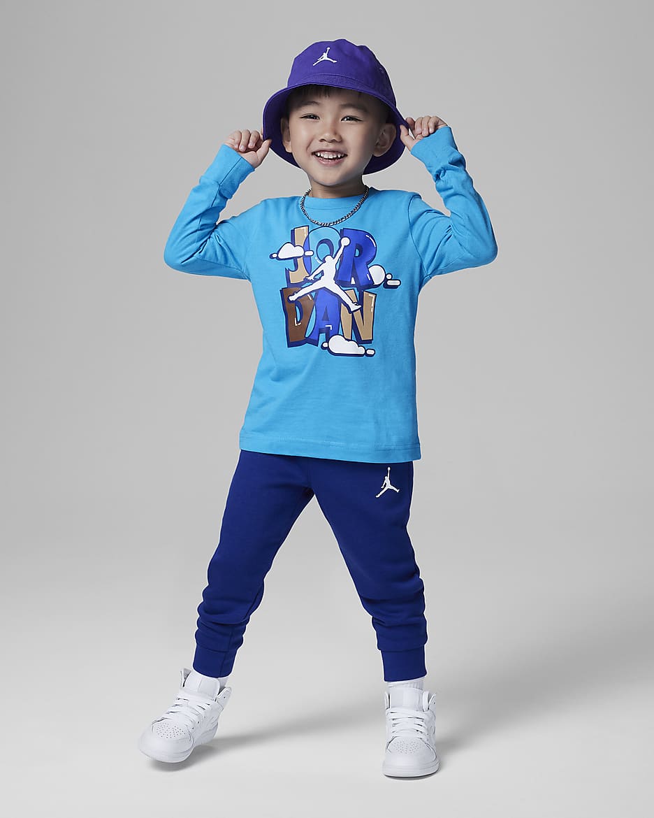 Jordan Lil' Champ Printed Long Sleeve Tee and Pants Set Toddler 2-Piece Set - Blue