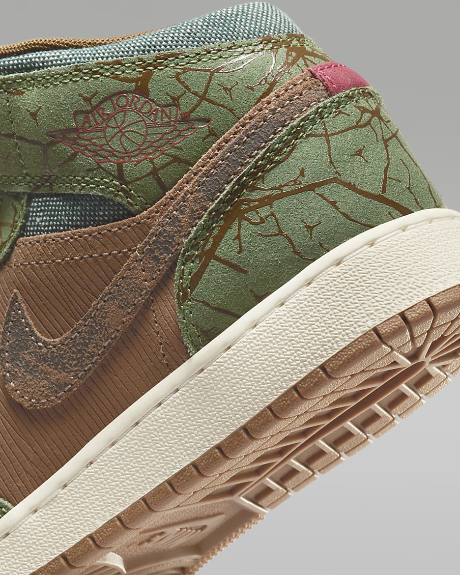 Air Jordan 1 Mid Sneaker School Older Kids' Shoes - Archaeo Brown/Treeline/Coconut Milk/Light Olive