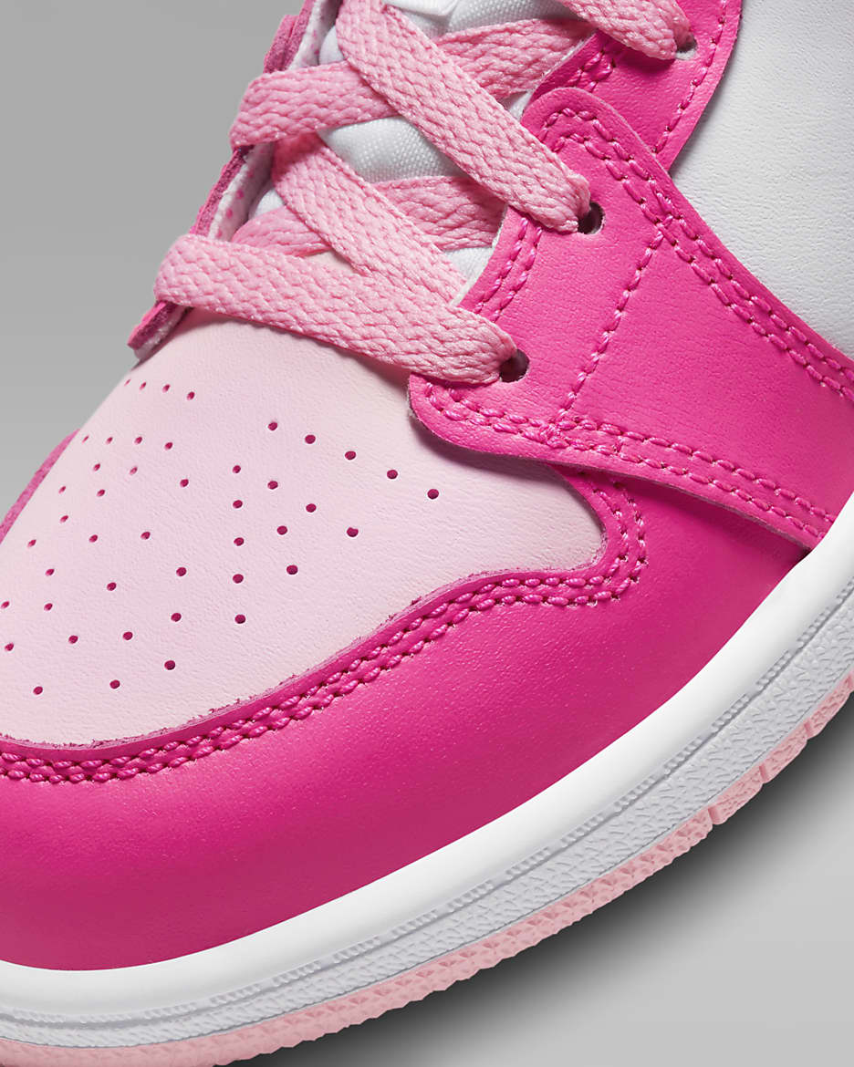 Jordan 1 Mid Younger Kids' Shoes - White/Fierce Pink/Medium Soft Pink