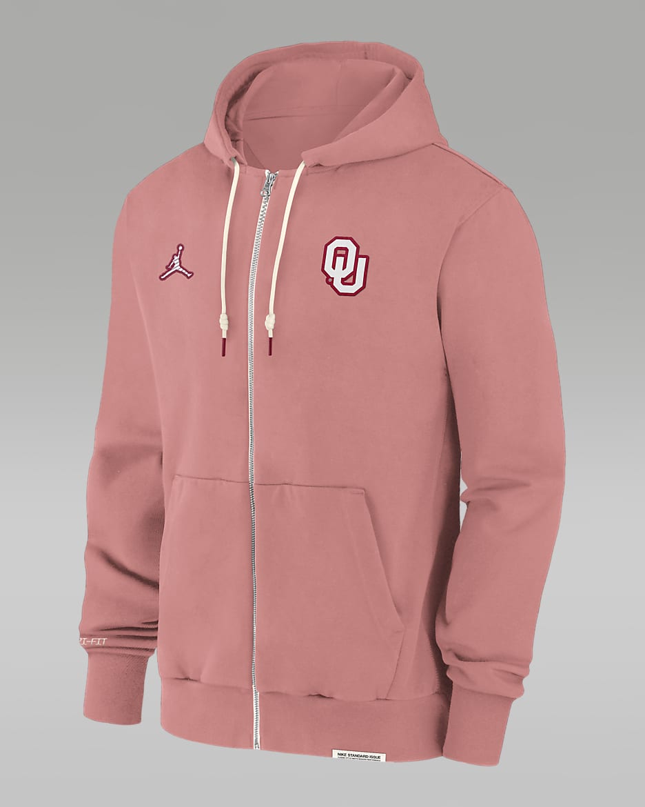 Oklahoma Sooners Sideline Player Men's Jordan Dri-FIT College Full-Zip Hoodie - Red Heather