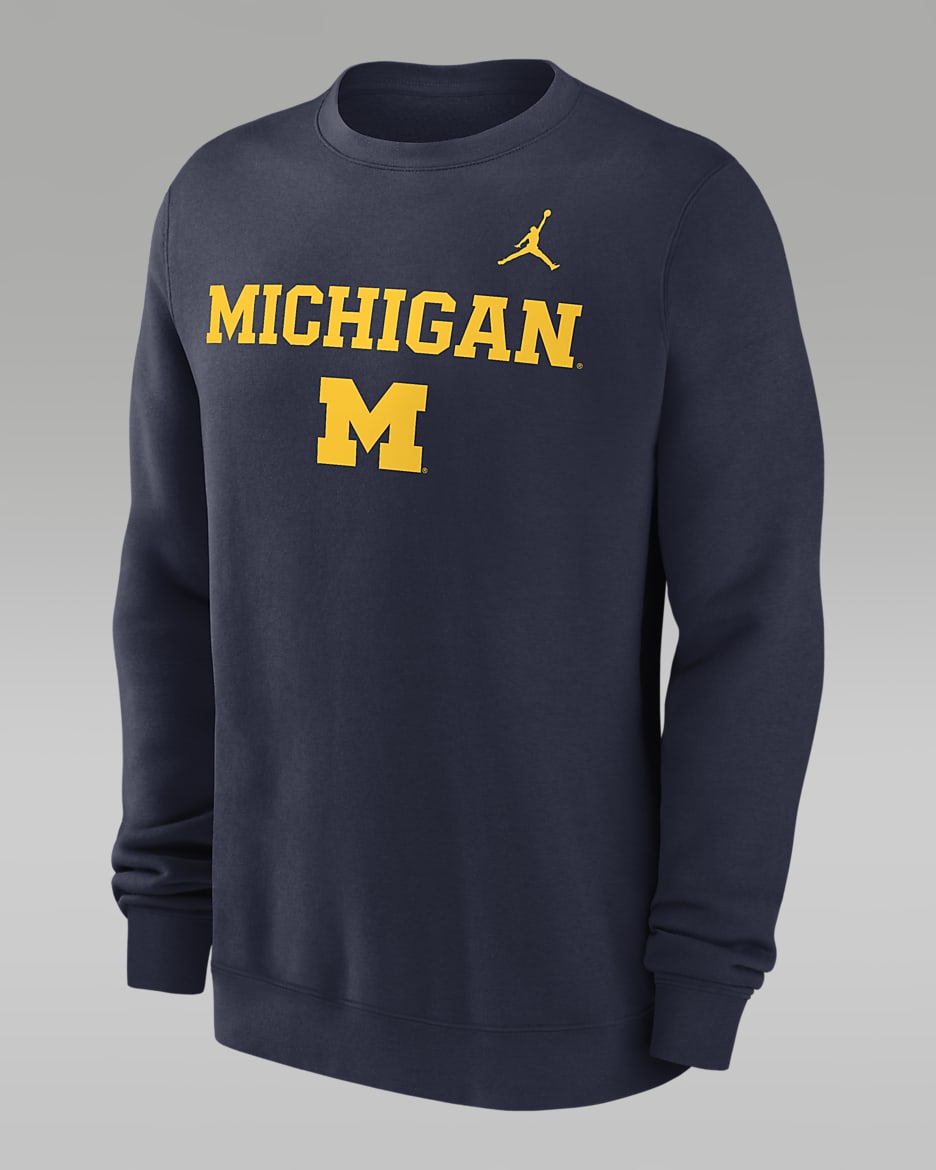 Sudadera de cuello redondo sin cierre universitaria Jordan para hombre Michigan Wolverines Primetime Primary Stack - Azul marino
