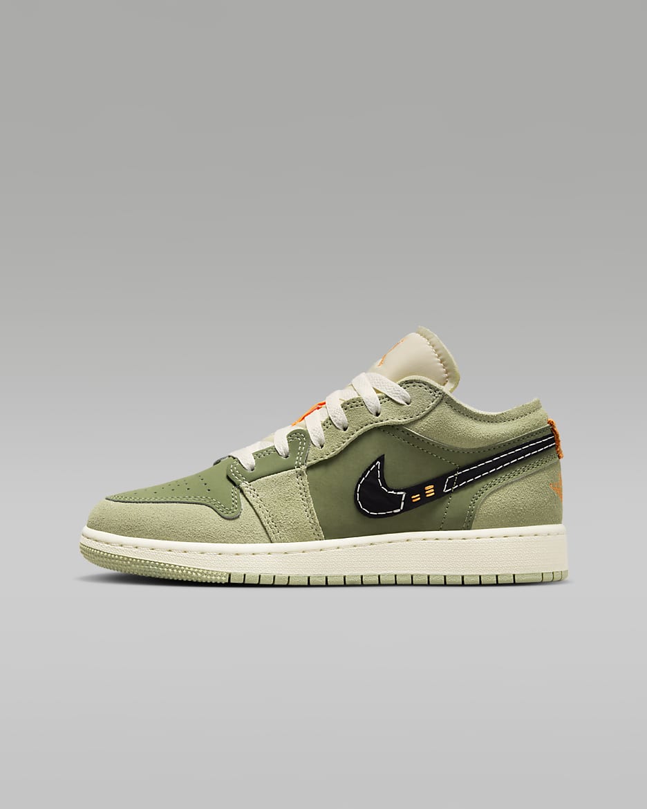 Air Jordan 1 Low SE Craft Older Kids' Shoes - Sky J Light Olive/Celadon/Bright Mandarin/Black