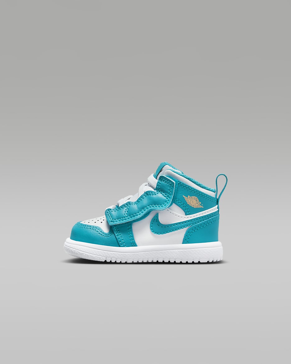 Jordan 1 Mid Baby and Toddler Shoe - Aquatone/White/Celestial Gold