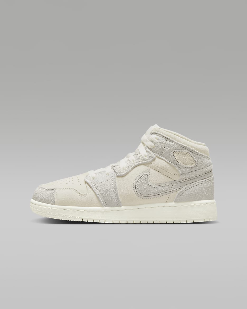 Air Jordan 1 Mid SE Craft Big Kids' Shoes - Pale Ivory/Legend Light Brown/Sail