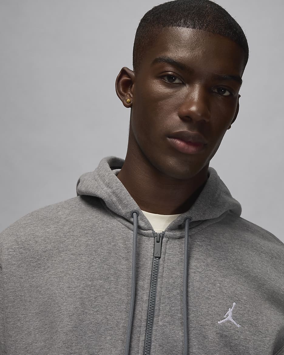 Jordan Brooklyn Fleece Sudadera con capucha y cremallera completa - Hombre - Carbon Heather/Blanco