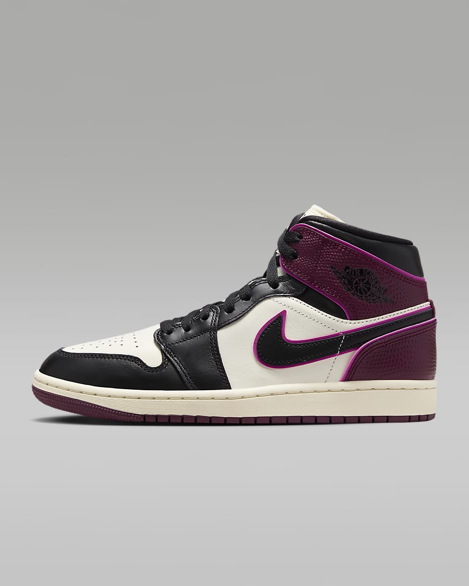 Chaussure Air Jordan 1 Mid SE pour femme - Sail/Active Pink/Bordeaux/Noir