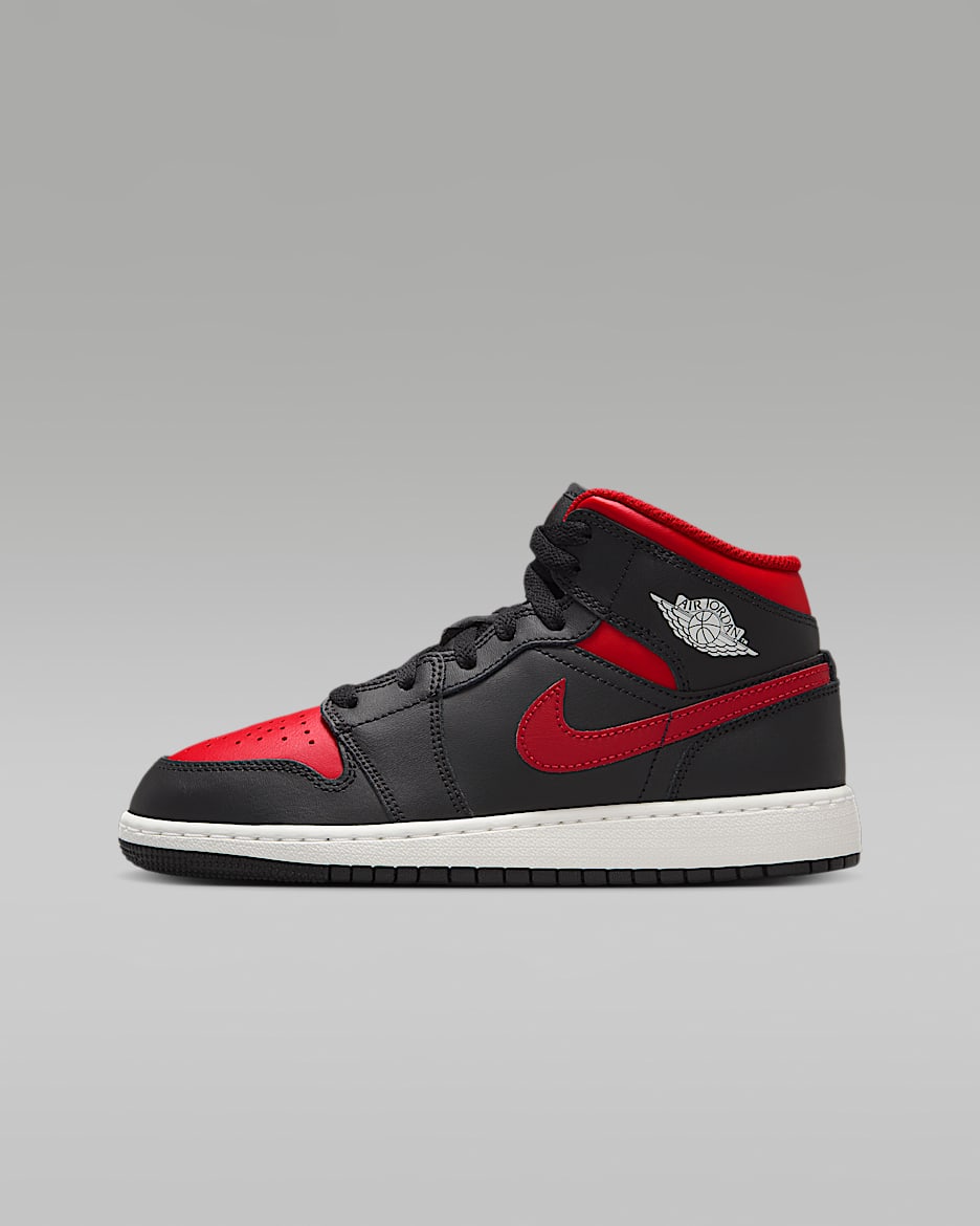 Air Jordan 1 Mid Older Kids' Shoes - Black/Summit White/Varsity Red