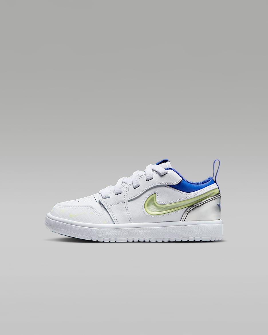 Jordan 1 Low Alt Sneaker School Younger Kids' Shoes - White/Metallic Silver/Volt Tint/Hyper Royal