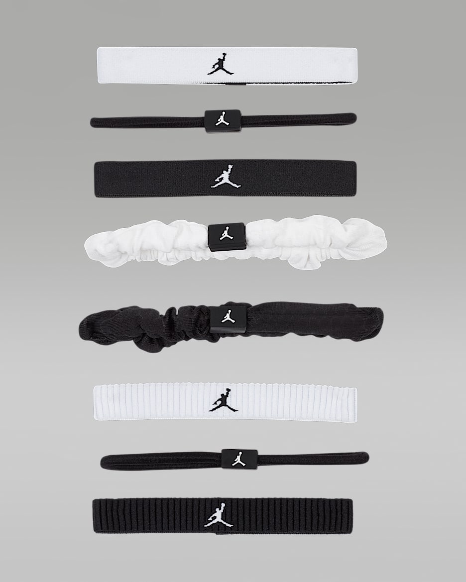 Jordan Sport Mixed Elastic Hair Ties (8-Pack) - White/Black