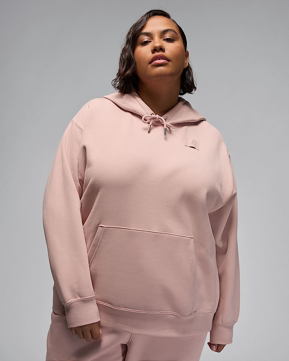 Sudadera con gorro sin cierre forrada con satén para mujer (talla grande) Jordan Flight Fleece - Rosa Oxford