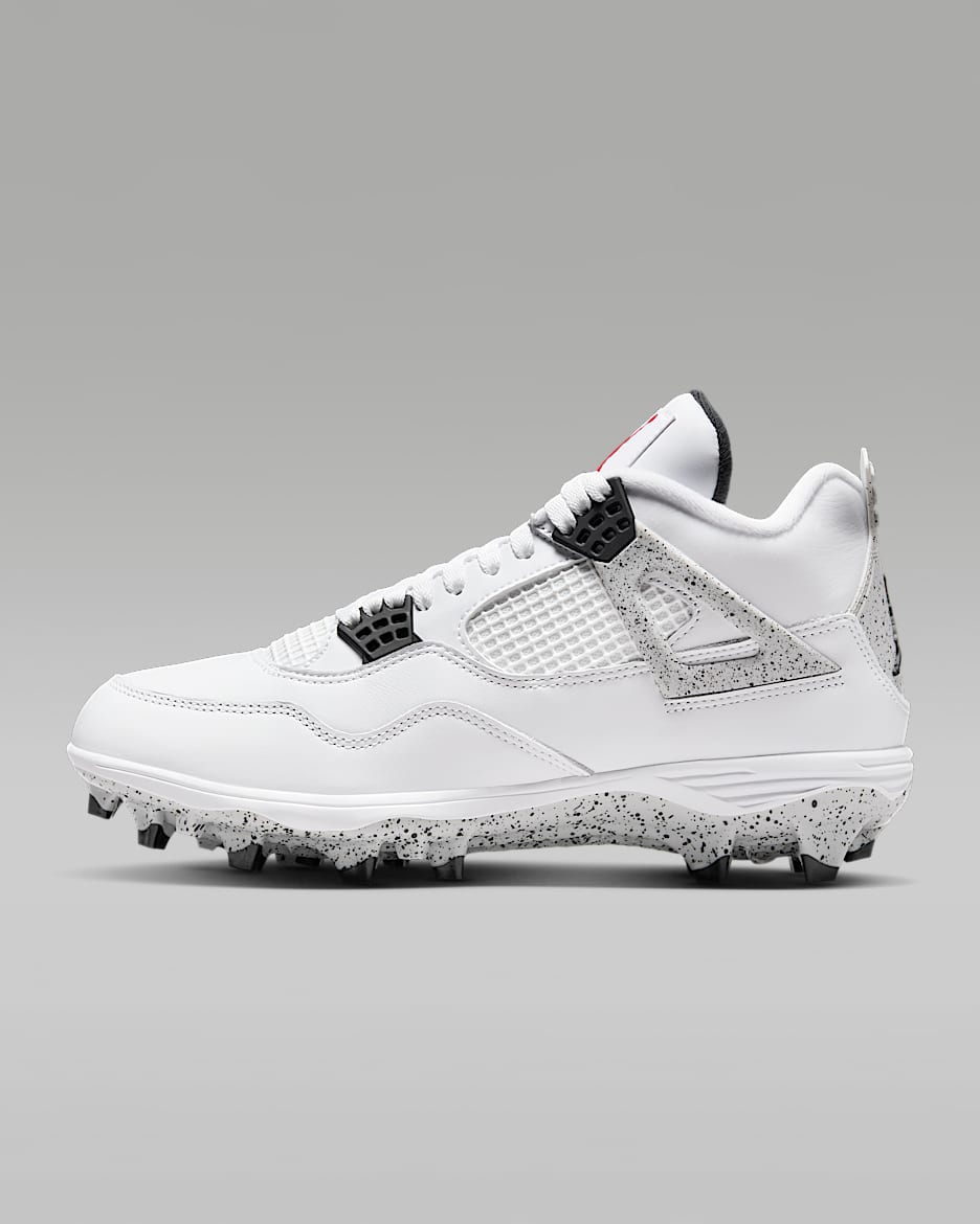 Jordan 4 Retro TD Football Cleats - White/Black/Tech Grey/Fire Red
