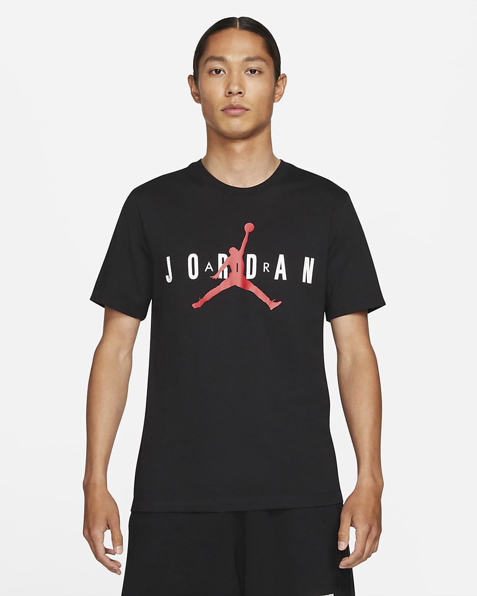 Playera para hombre Jordan Air Wordmark - Negro/Blanco/Rojo gimnasio