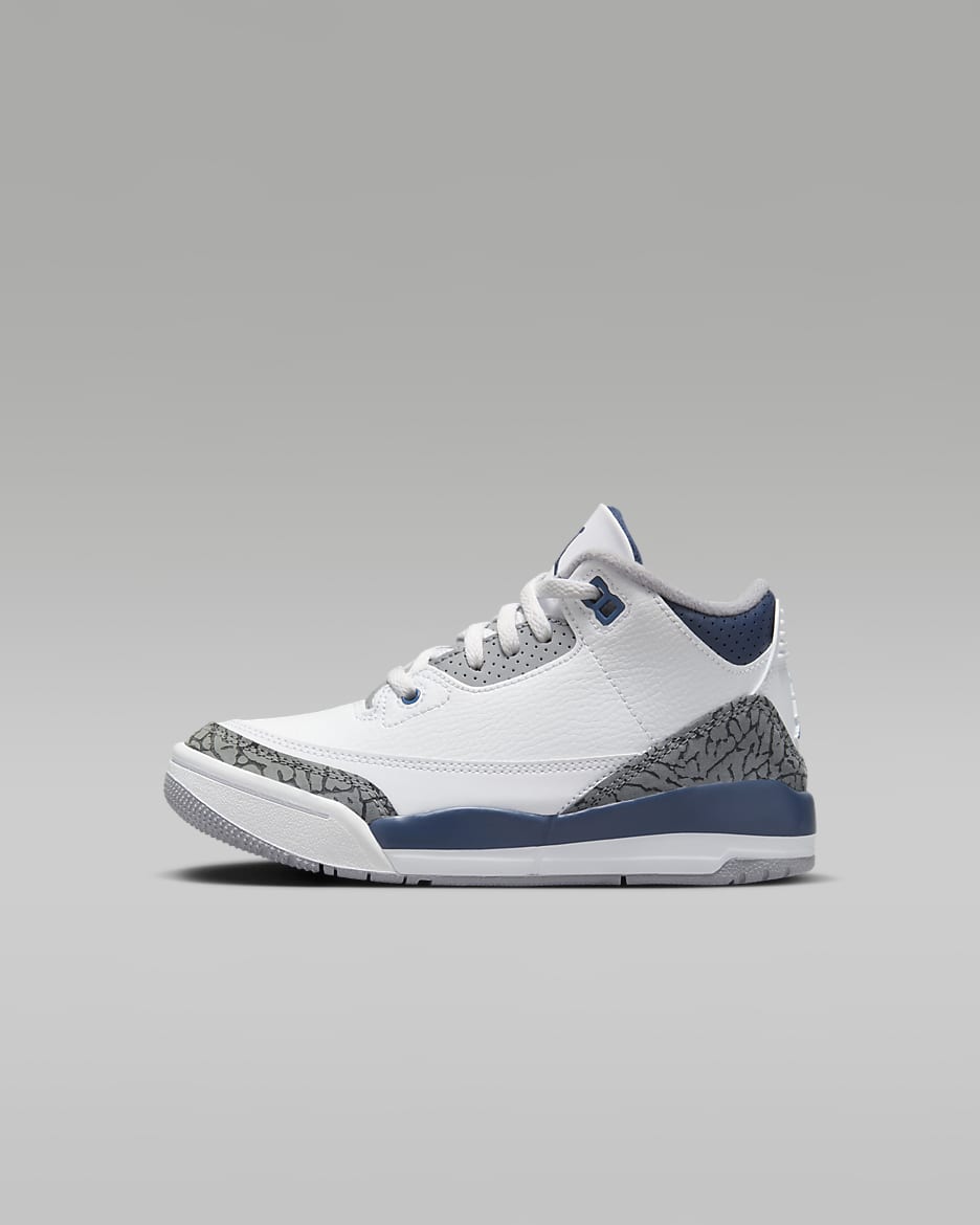 รองเท้าเด็กเล็ก Jordan 3 Retro - ขาว/Cement Grey/ดำ/Midnight Navy