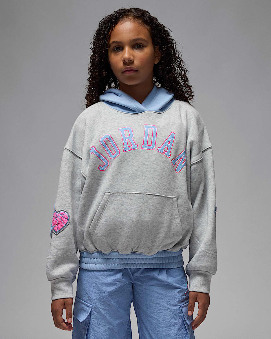 Jordan Blue Jeans and Bling Big Kids' Pullover Hoodie - Light Grey Heather