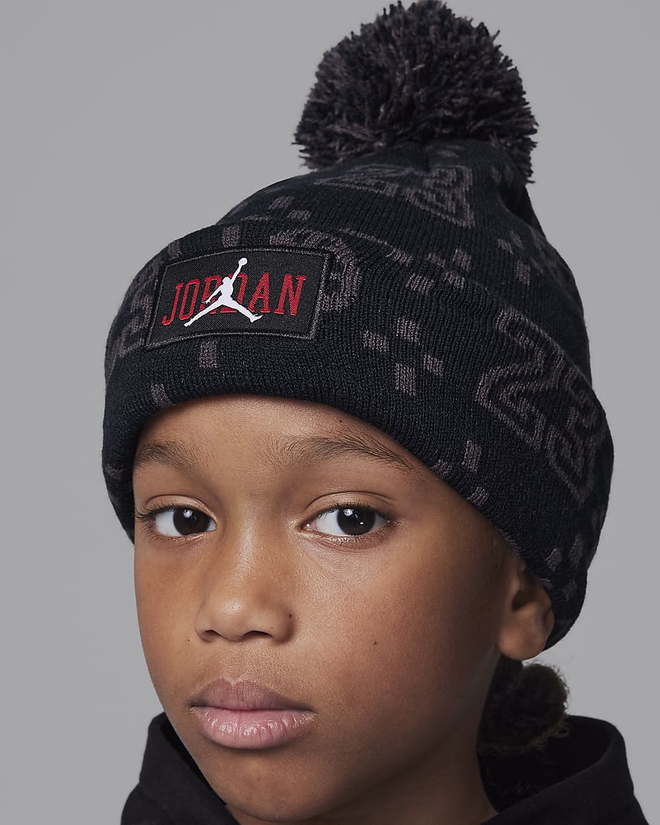 Jordan Cuffed Pom Beanie Little Kids Hat - Black