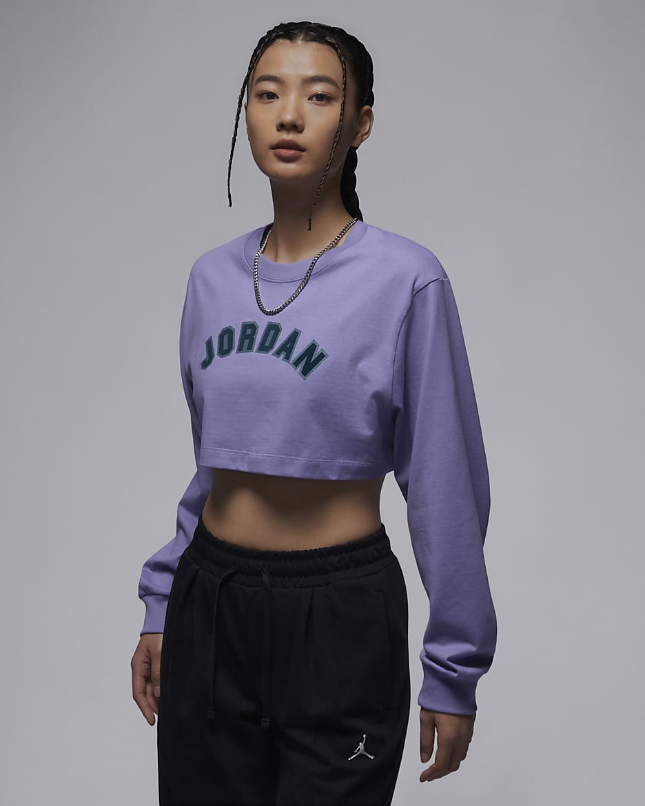 Jordan 女款超短版長袖圖樣 T 恤 - Sky J Light Purple