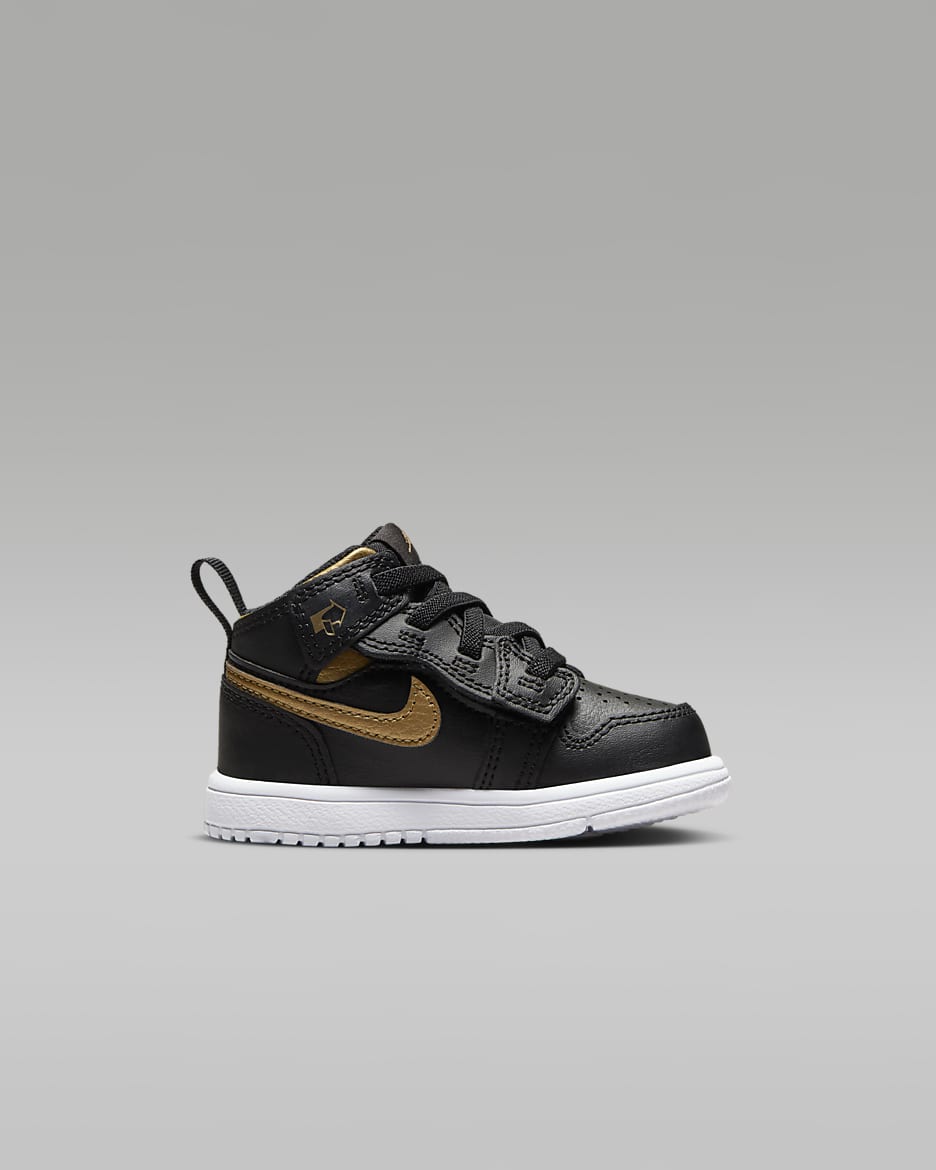 Chaussure Jordan 1 Mid Alt pour bébé et tout-petit - Noir/Blanc/Metallic Gold