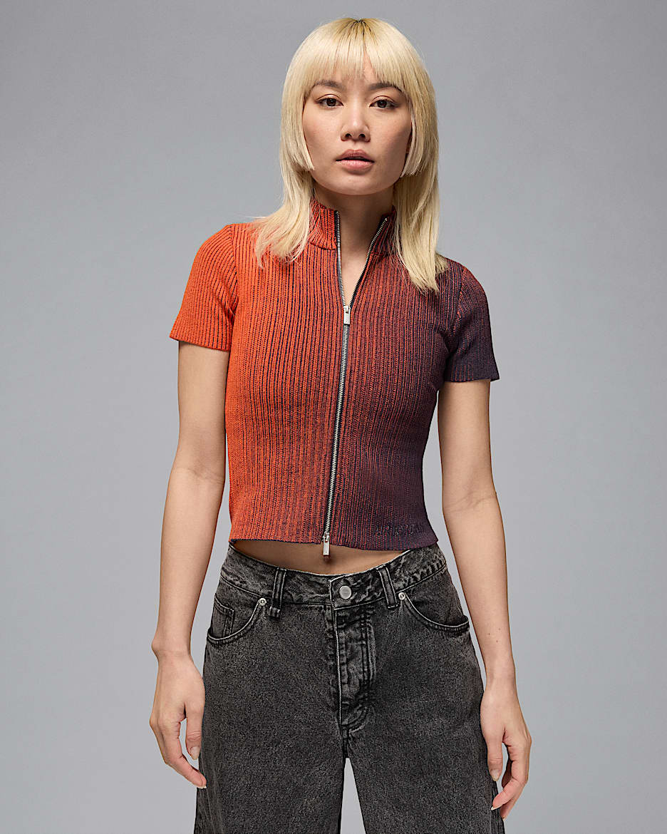 Air Jordan Women's Full-Zip Knit Top - Cave Purple/Mantra Orange/Cave Purple