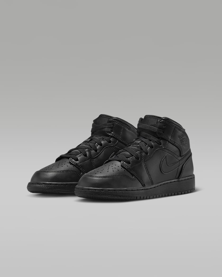 Jordan 1 Mid Older Kids' Shoes - Black/Black/Black