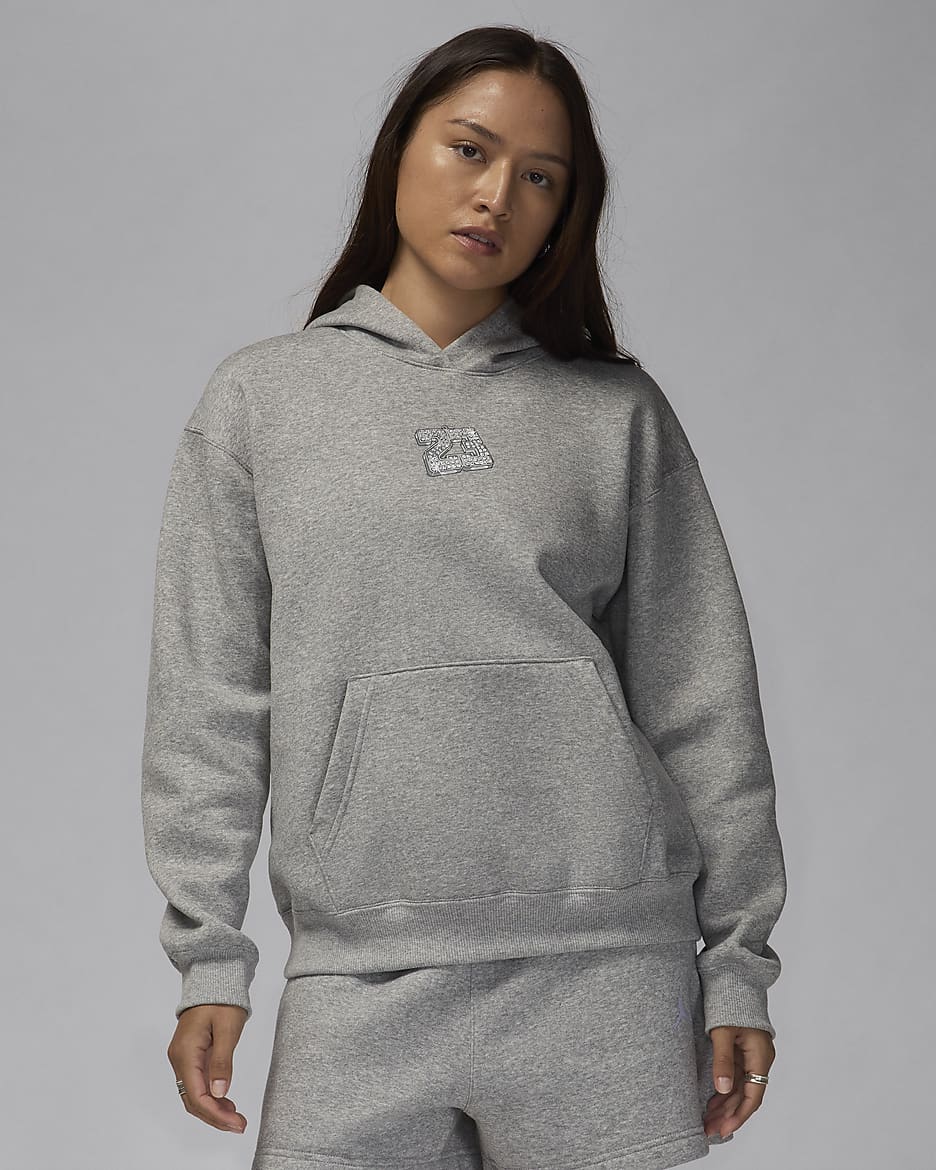 Jordan Brooklyn Fleece Women's Pullover Hoodie - Dark Grey Heather/Base Grey