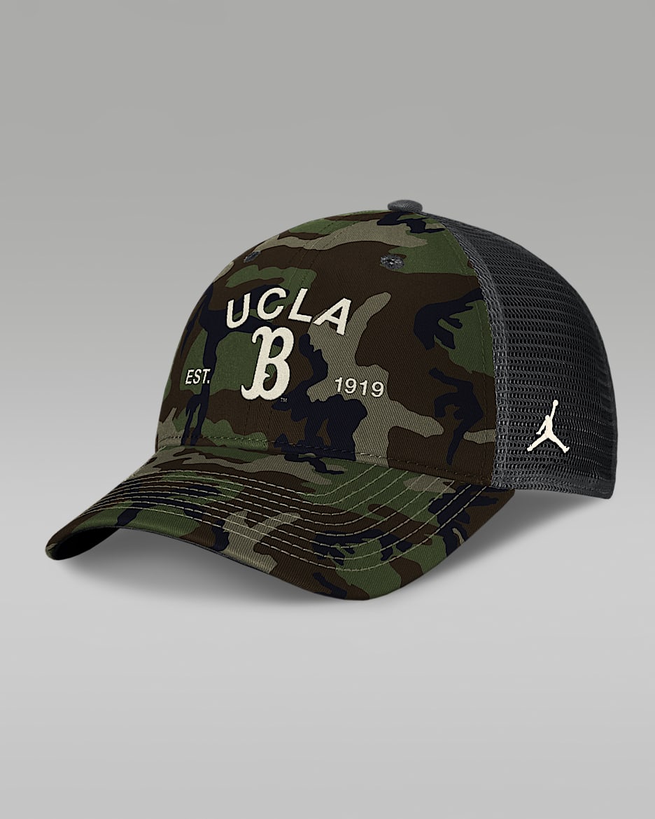 UCLA 2025 Military Appreciation Rise Men's Jordan Brand College Trucker Adjustable Hat - Olive