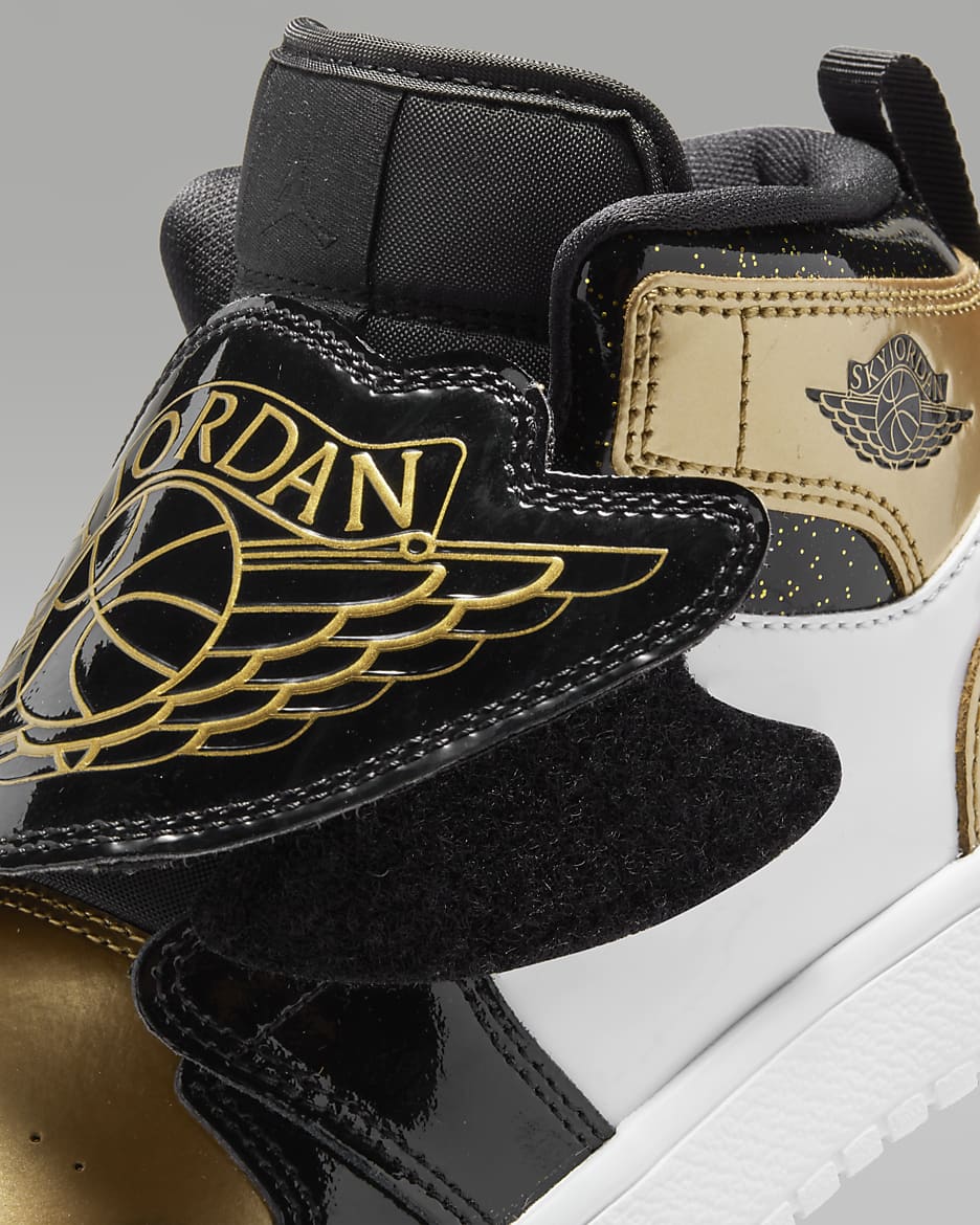 Chaussure Sky Jordan 1 SE pour jeune enfant - Noir/Blanc/Metallic Gold